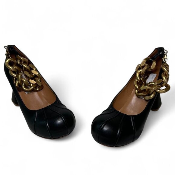 STELLA MCCARTNEY Groove Gold Chain Ankle Strap Pumps, Black, EU 38.5 NWT - Picture 3 of 16